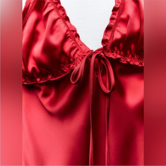 NWT zara ruffled satin effect red dress - Picture 3 of 6